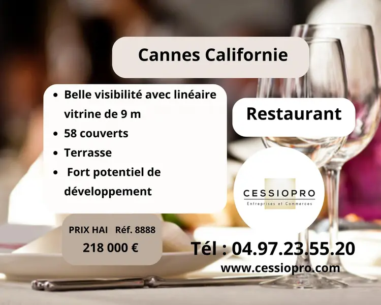 Fonds de commerce à vendre - Restauration - Cannes (06400) - 218 000 €