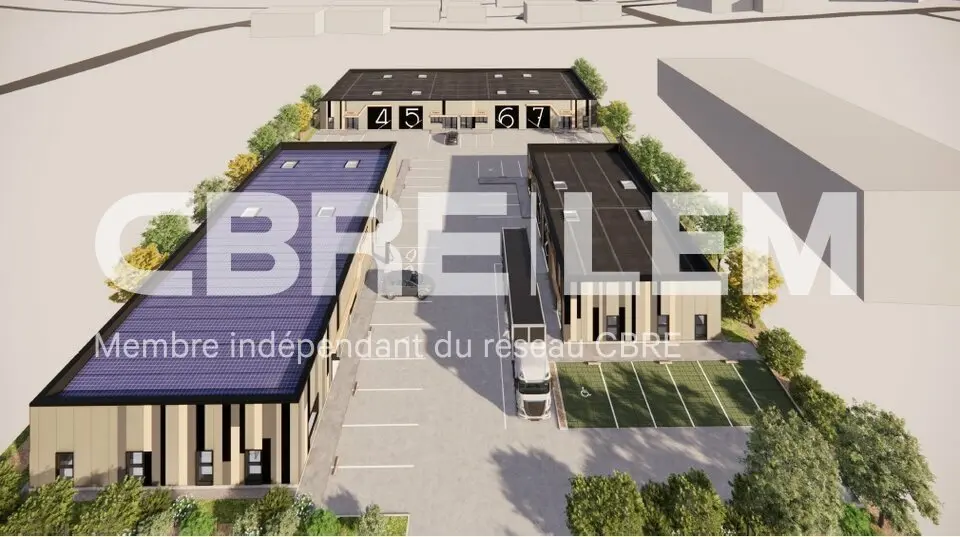 Bâtiments neufs au cur d'une zone d'activités en développement.