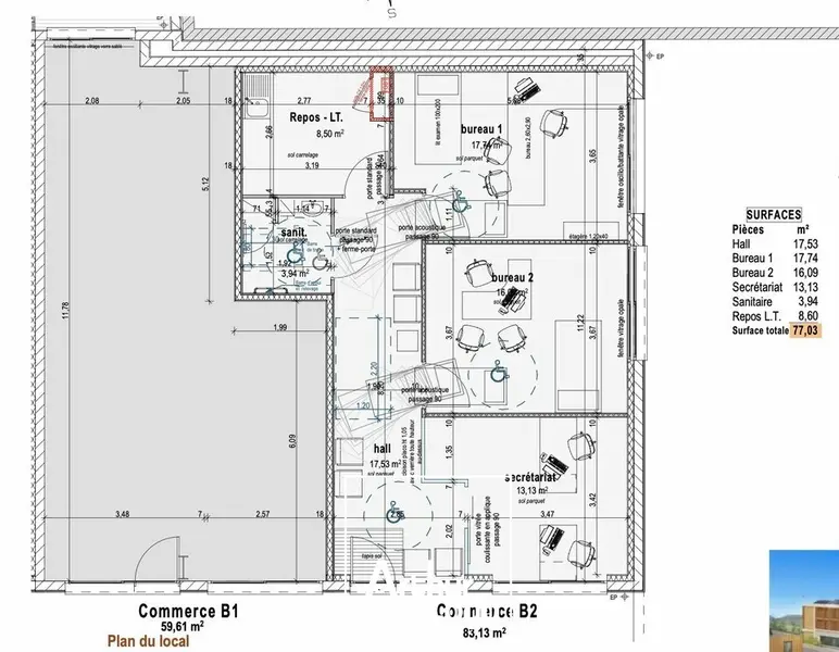 Bureau à vendre - Brive-La-Gaillarde (19100) - 59 m²